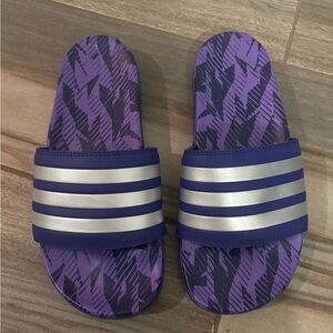 Adidas Adilette Comfort Slides Purple Silver Sandals Men's Size 4 / Women's 5